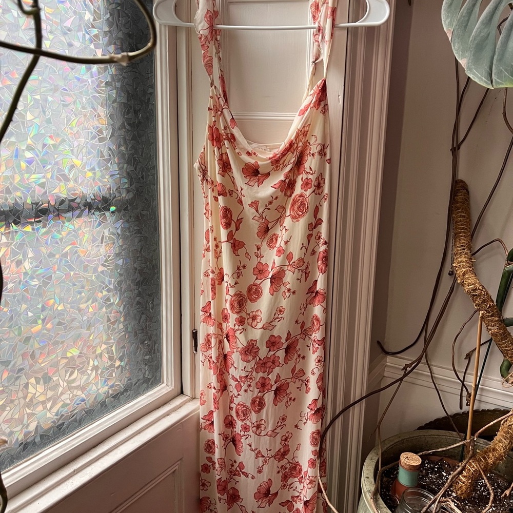Cream Slip Dress with Rose Print